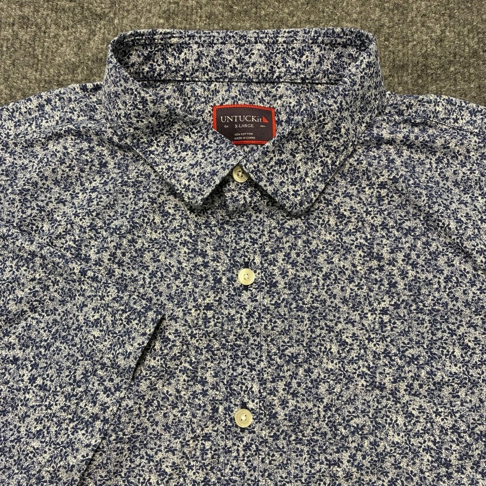 UNTUCKIT Jean Louis Blue Floral Print Short Sleeve Button Shirt Mens XL Cotton